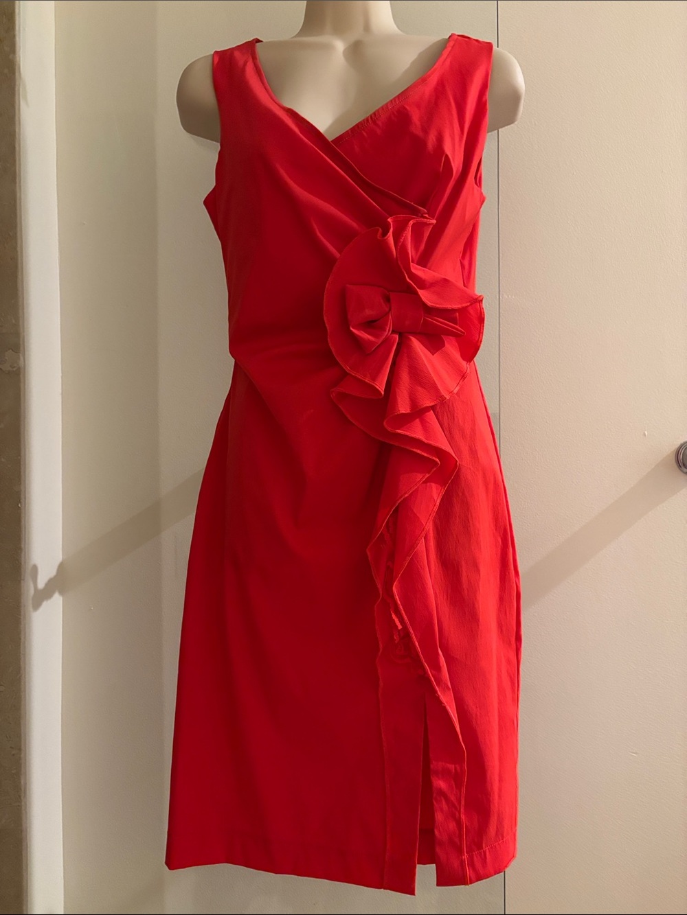 Joseph Ribkoff Red Sleeveless Ruffle-Accent Midi Dress